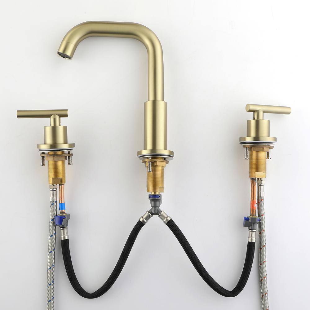 Brushed Gold Solid Brass Widespread Bathroom Faucet