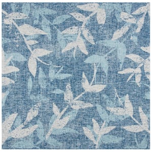 Courtyard Navy/Blue 7 ft. x 7 ft. Distressed Leaf Indoor/Outdoor Patio  Square Area Rug