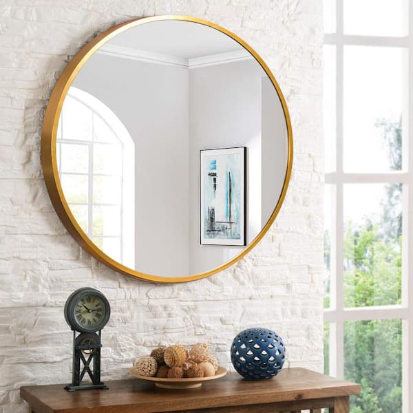 Dovelina Medium Round Gold Hooks Modern Mirror (31.5 in. H x 31.5 in. W)