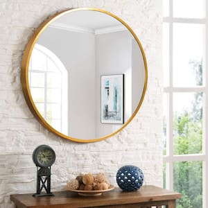 Medium Round Gold Hooks Modern Mirror (31.5 in. H x 31.5 in. W)