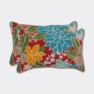 Floral Red Rectangular Outdoor Lumbar Throw Pillow 2-Pack
