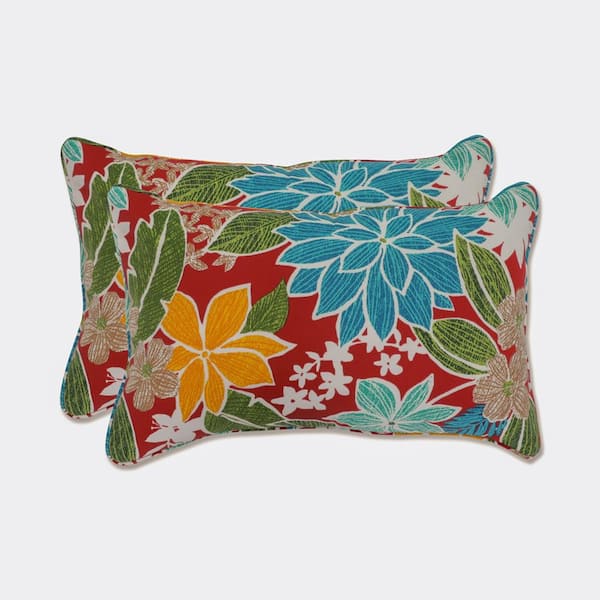 Pillow Perfect Floral Red Rectangular Outdoor Lumbar Throw Pillow 2-Pack