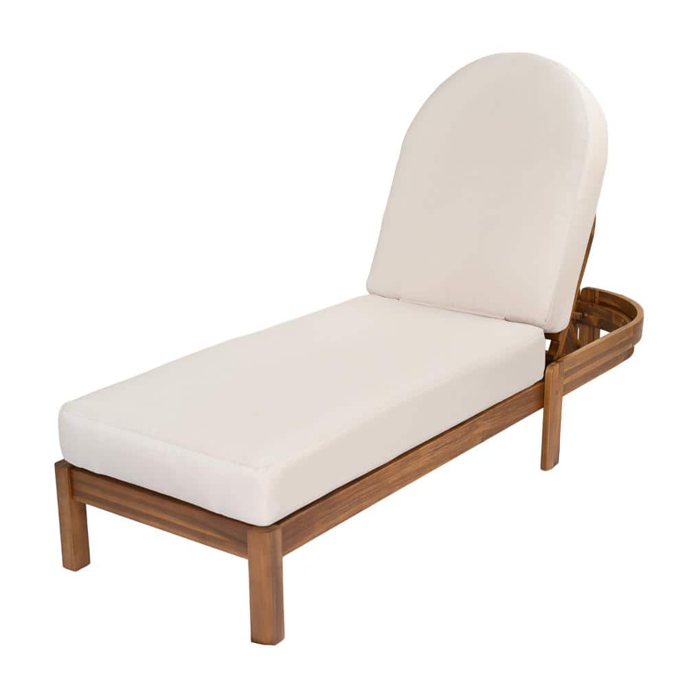 Outdoor Acacia Wood Chaise Lounge Chair Set of 2 with Adjustable Backrest, Teak Finish, Beige Cushion price history on PriceWatchPro