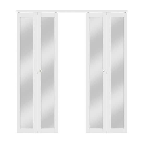 72 in. x 80 in. 1-Lite Mirror and MDF White Solid Core Prefinishied Closet Bifold Door with Hardware Kit