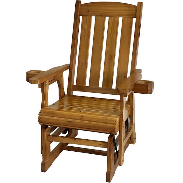 Innovaze Solid Wood Outdoor Glider with Cup Holders, High Back and Deep Contoured Seat, Heavy Duty 600 lbs, Cedar Tone