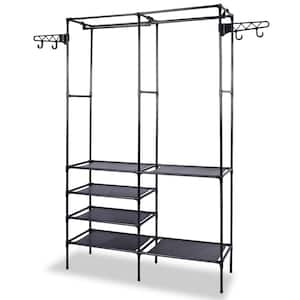 Black Metal Garment Clothes Rack with Shelves 42 in. W x 66 in. H