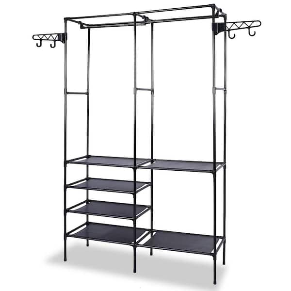 Unbranded Black Metal Garment Clothes Rack with Shelves 42 in. W x 66 in. H