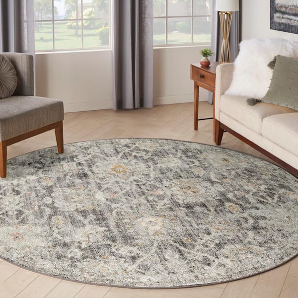 Oushak Home Charcoal 8 ft. x 8 ft. Floral Traditional Round Area Rug