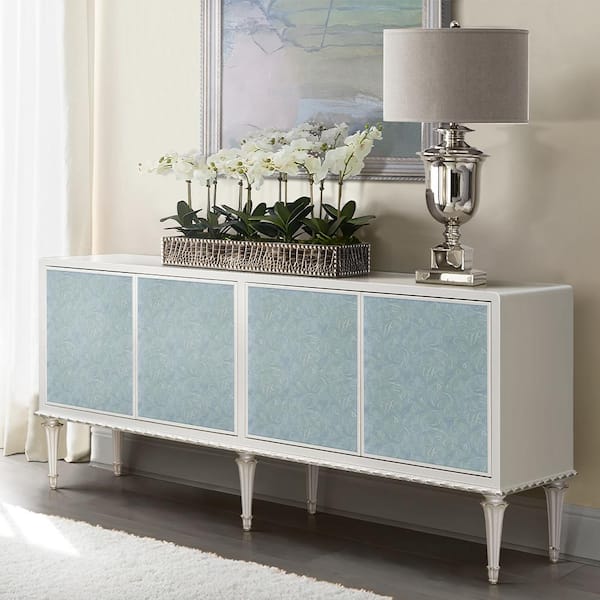 Acme Furniture Ansaldo Pearl White And Silver Shimmer Finish Wood 18.5 in. Buffet