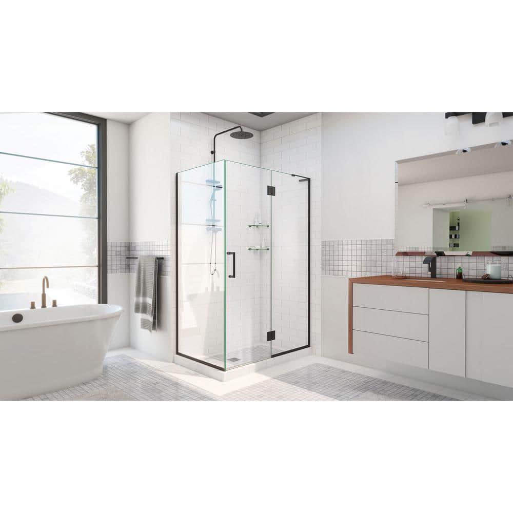 Matte Black Frameless Hinged Shower Enclosure with Clear Glass