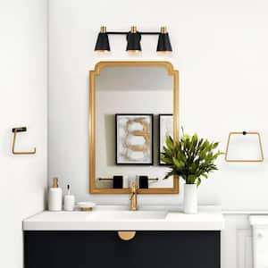 Modern Black Bathroom Vanity Light, 22 in. 3-Light Transitional Gold Bell Wall Sconce with Bathroom Four-Piece Suite