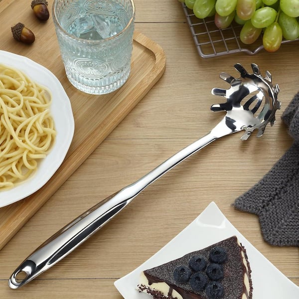 Wooden Pasta Spoon With Teeth - Spaghetti Server Fork & Noodle Spoon Heat Resistant Beech Wood Kitchen Tool