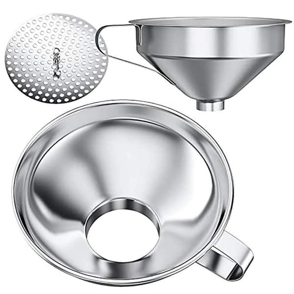 Stainless Steel Canning Funnel Set with Strainer Kitchen Funnel for Wide Regular Mouth Jars Bottles Oil Jam Grains