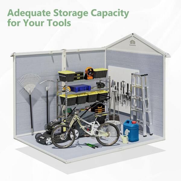 Sizzim 8 ft. W x 6.5 ft. D Outdoor Gray Resin Storage