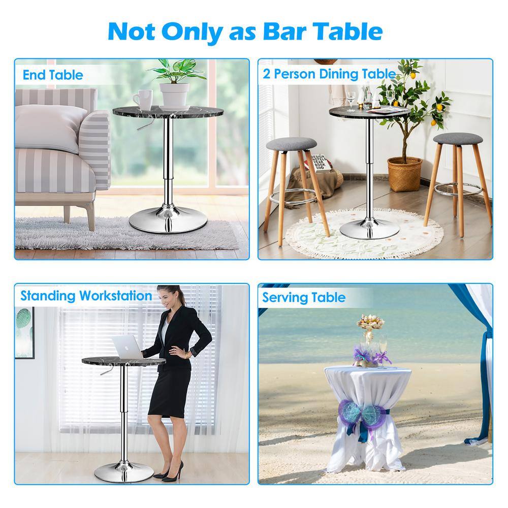 Black Marble Adjustable Height Round Bistro Table