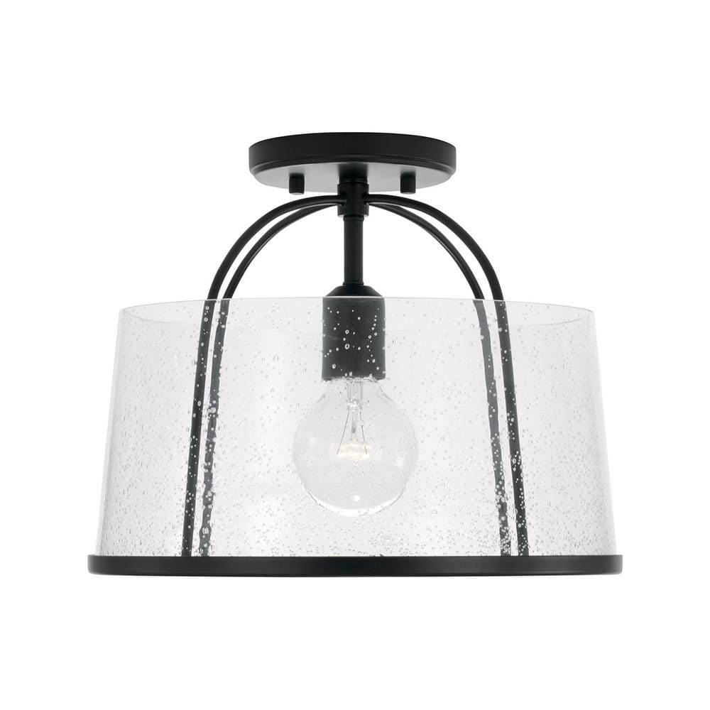 Madison 13 in. 1-Light Matte Black Transitional Semi Flush Mount With Clear Seeded Glass Shade and No Bulbs Included price history on PriceWatchPro
