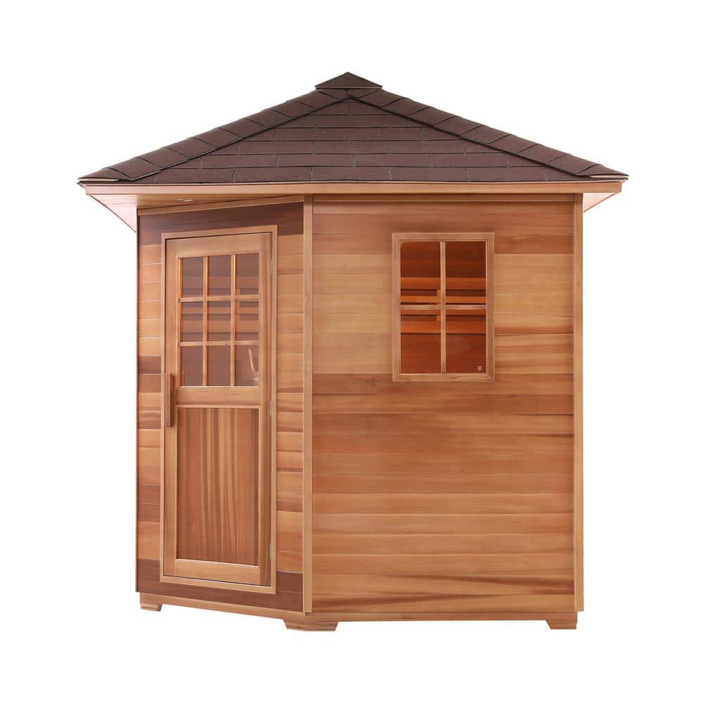 Canadian Red Cedar 8-Person Outdoor Sauna with Asphalt Roof