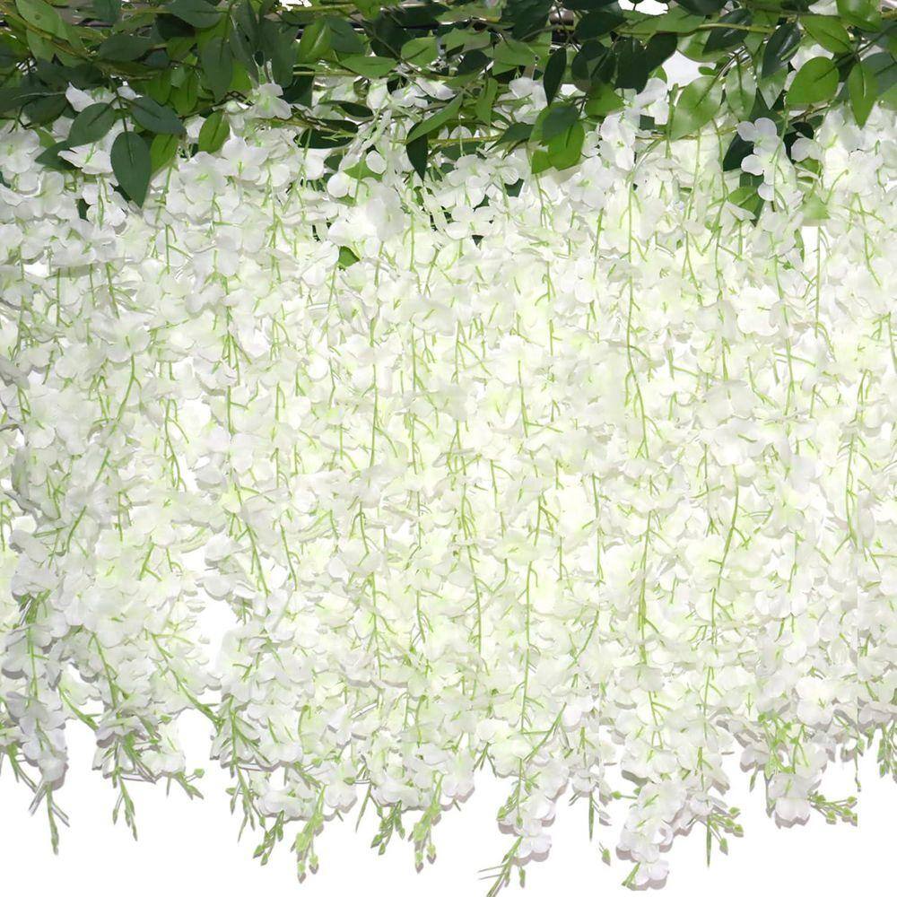 15 in. White Artificial Wisteria Hanging Flowers for Home