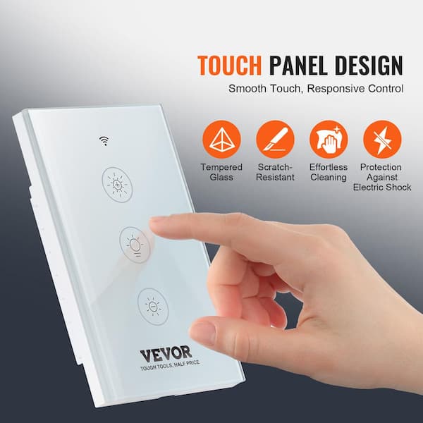 VEVOR Smart Dimmer Switch 2.4GHz Wi Fi Light Switch 3 Way Stepless Dimming LED Dimmable Switch with Touch Panel App Remote Control Voice