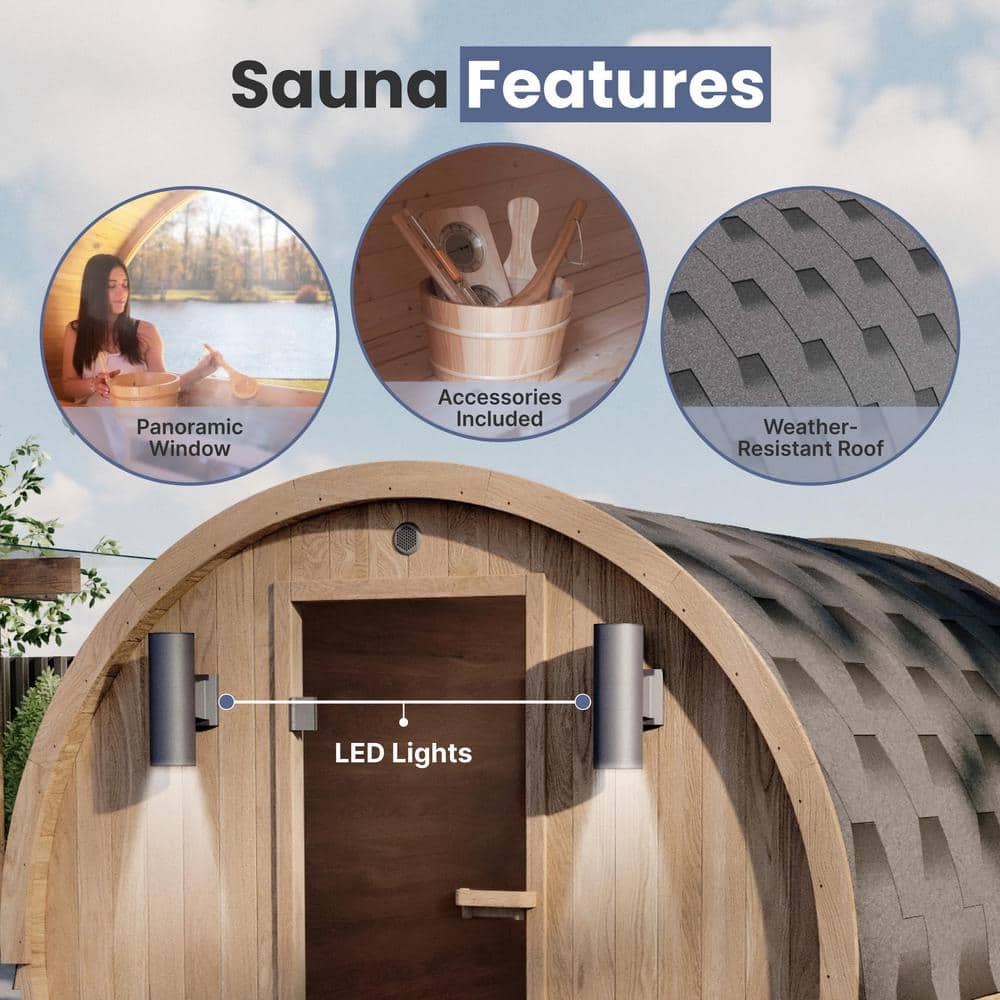 Outdoor Red Cedar Barrel Sauna with Heater and Roof