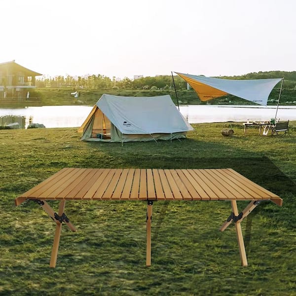 Unbranded 2024 Hot Seller Outdoor Natural Brown Rectangle Wood Foldable Portable Dining Table for Camping Backyard Patio