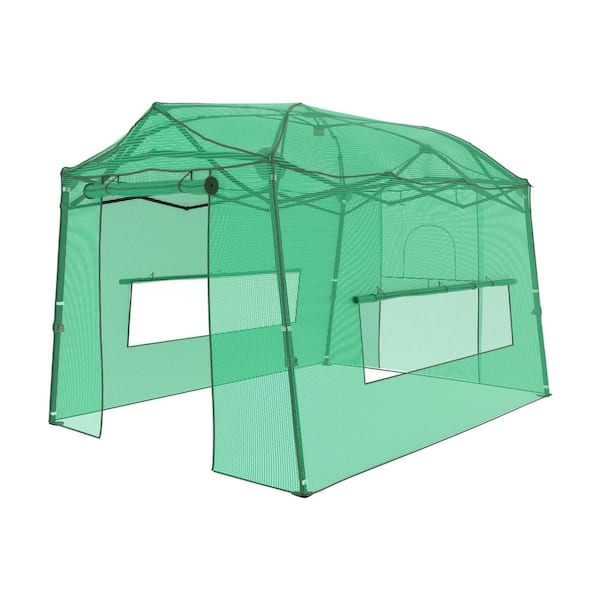 8.5 ft. W x 11.2 ft. D x 8 ft. H Pop-Up Iron Frame and PE Fabric Portable Easy-Setup Green Greenhouse with Roll-Up Door
