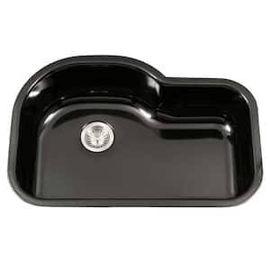Porcela Series Undermount Porcelain Enamel Steel 31 in. Offset Single Bowl Kitchen Sink in Black
