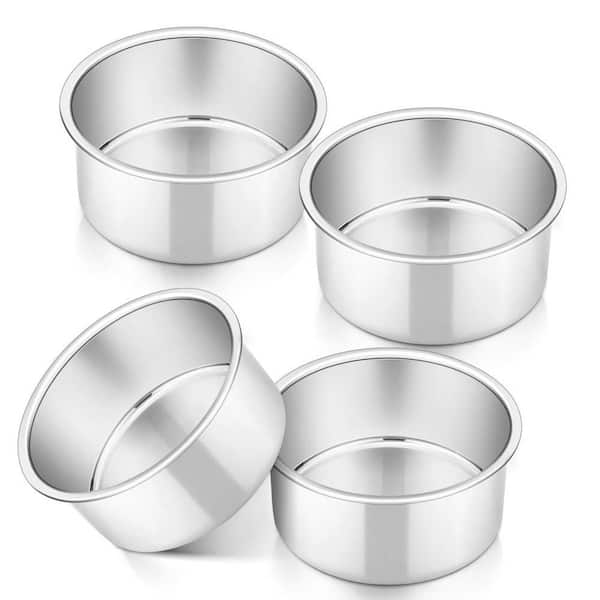 4 in. Stainless Steel Cake Pan Set with Baking, Round, Mirror Finish, Easy Releasing for Birthday, Wedding (4-Pack)