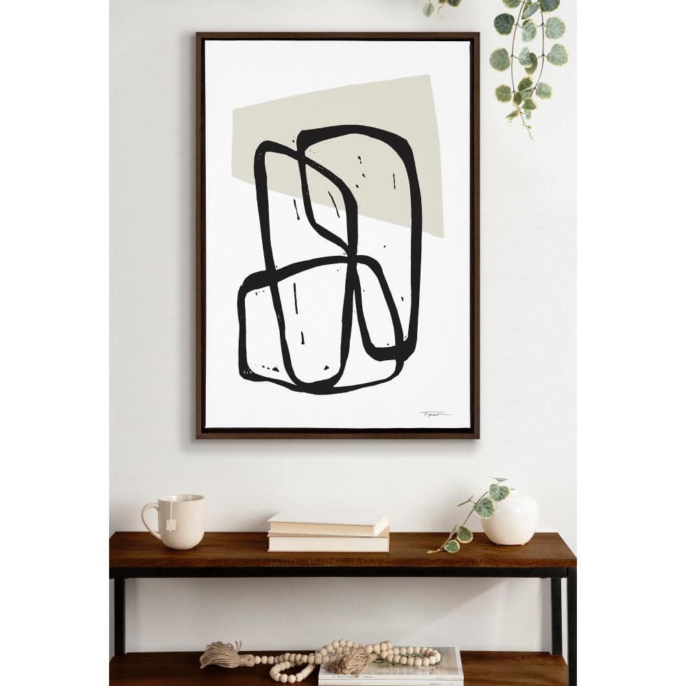 Entangled Neutral Abstract Canvas Wall Art with Brown Frame, 23 x 33