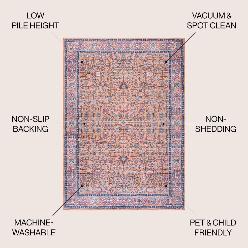 Bohemian Terracotta & Navy Persian-Inspired Washable Rug 3' x 5'