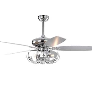 52 in. Indoor Chrome Ceiling Fan with Flower-Shaped Lampshade, 2-Color-Option Blades and Remote Included