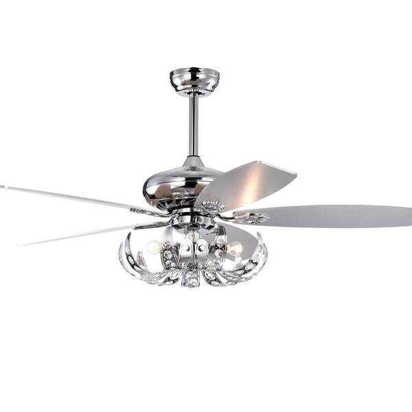 HKMGT 52 in. Indoor Chrome Ceiling Fan with Flower-Shaped Lampshade, 2-Color-Option Blades and Remote Included