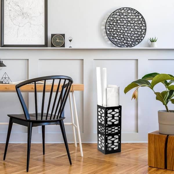 Black Metal Umbrella Stand with Cut Out Floral Design Ventilation Space Saving for Home Office Hotel 106 chars