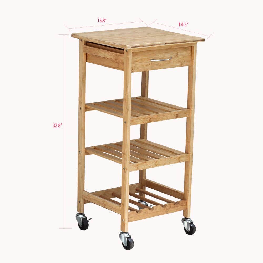 Compact Bamboo Kitchen Cart with Wine Rack and Storage