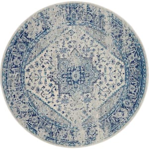 Tranquil Ivory/Navy 5 ft. x 5 ft. Persian Vintage Round Area Rug