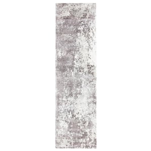 Mirage Gray 3 ft. x 9 ft. Abstract Distressed Runner Rug