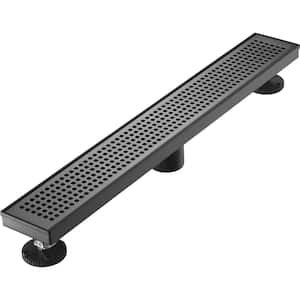 32 in. Linear Stainless Steel Shower Drain with Square Hole Pattern, Matte Black