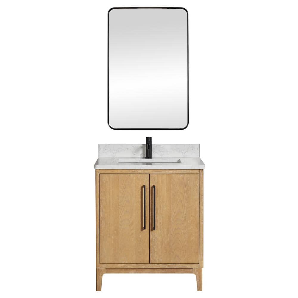 Gara 30 in. W x 22 in. D x 33.9 in. H Single Sink Bath Vanity in Grey with White Grain Composite Stone Top and Mirror price history on PriceWatchPro