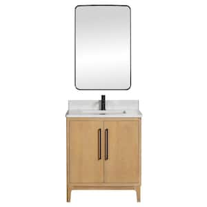 Gara 30 in. W x 22 in. D x 33.9 in. H Single Sink Bath Vanity in Grey with White Grain Composite Stone Top and Mirror