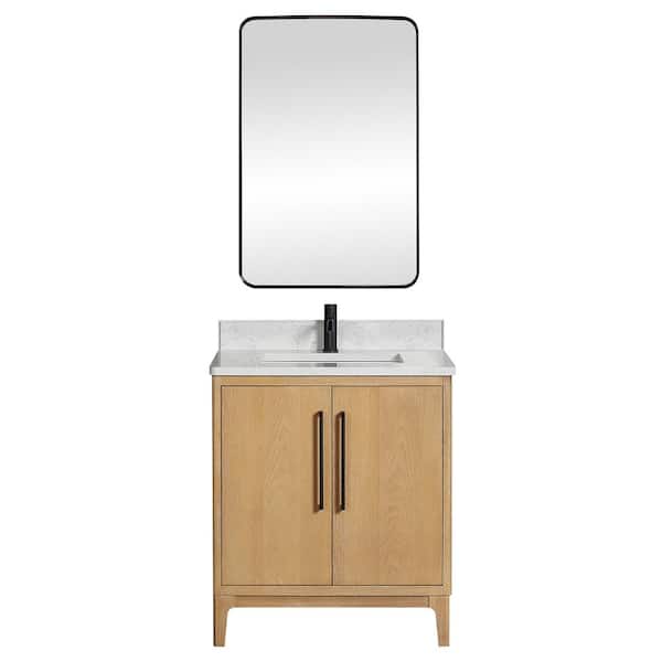 ROSWELL Gara 30 in. W x 22 in. D x 33.9 in. H Single Sink Bath Vanity in Grey with White Grain Composite Stone Top and Mirror
