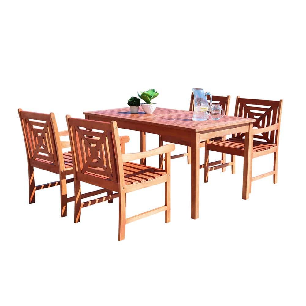 Vifah Malibu 5Piece Wood Rectangle Outdoor Dining SetV98SET42 The