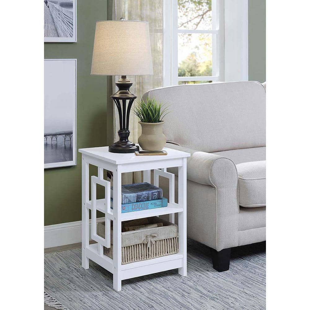 Town Square Asian-Inspired White Wood End Table with Shelves