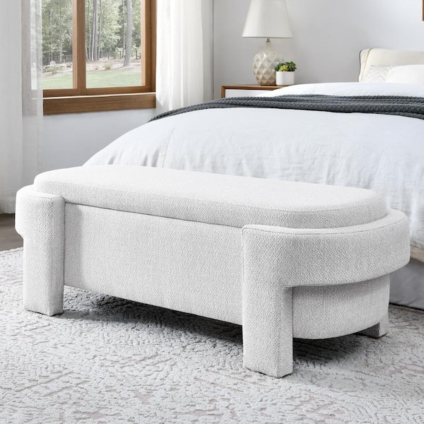 Noble House Yuna White Upholstered Linen Storage Ottoman Bench with Hinge