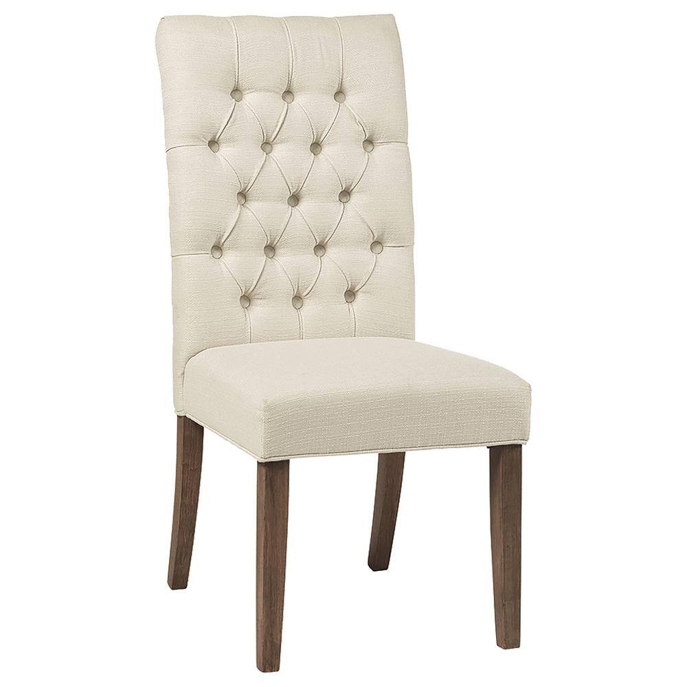 Ivory Linen Tufted Parsons Side Chair with Wood Legs