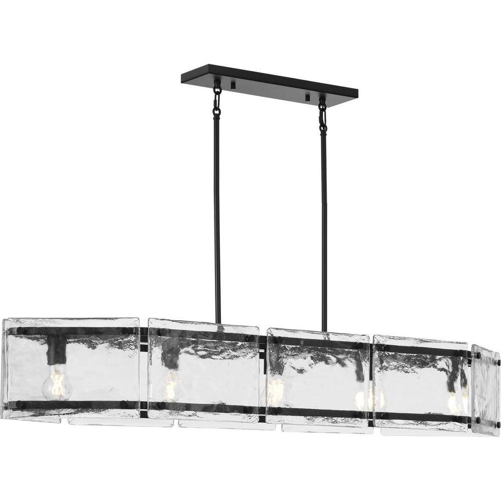 Rivera Matte Black 5-Light Linear Glass Chandelier