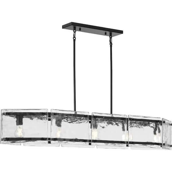 Progress Lighting Rivera 60-Watt 5-Light Matte Black Island Light with Textured Glass Shades