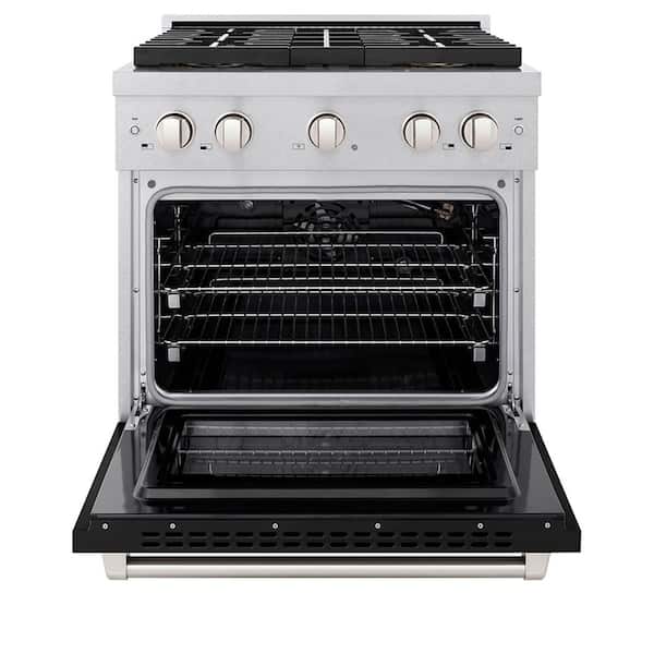 30 in. 4.2 cu. ft. Paramount Gas Range with 4-Burner Cooktop and Convection Gas Oven in Satin Stainless with Black Matte