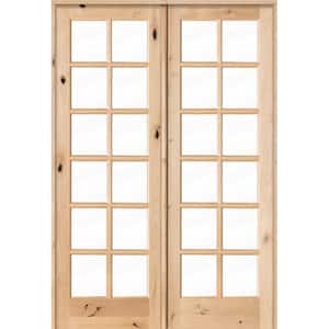 60 in. x 96 in. Rustic Knotty Alder 12-Lite Low E Glass Both Active Solid Core Wood Double Prehung Interior Door