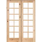 72 in. x 96 in. Rustic Knotty Alder 12-Lite Both Active Solid Core Wood Double Prehung Interior Door