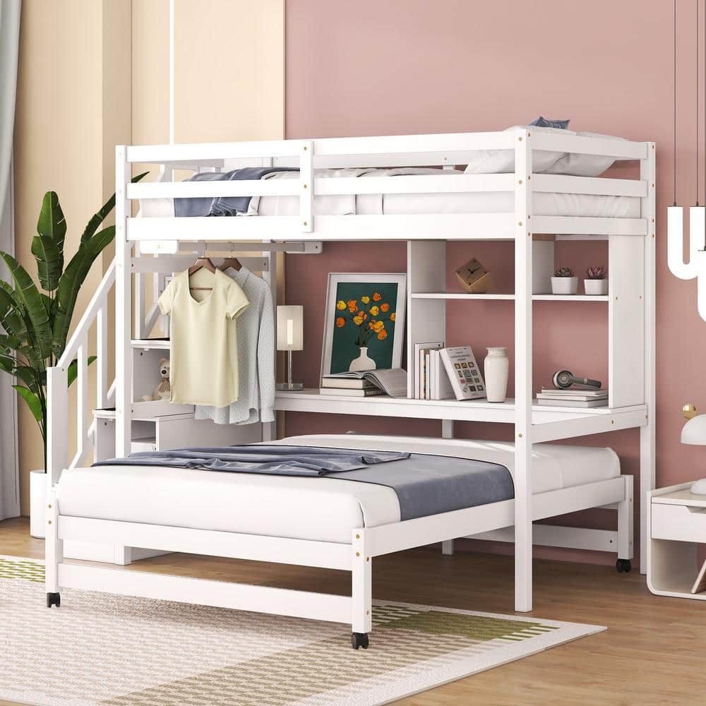 Harper & Bright Designs White Twin over Full Multifunctional Wood Bunk ...